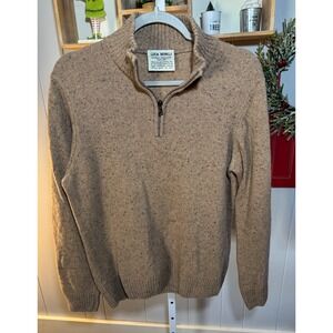 LUCA NOBLI Mens Tan Speckled Wool Blend 1/4 Zip Mock Neck Sweater Made in Italy